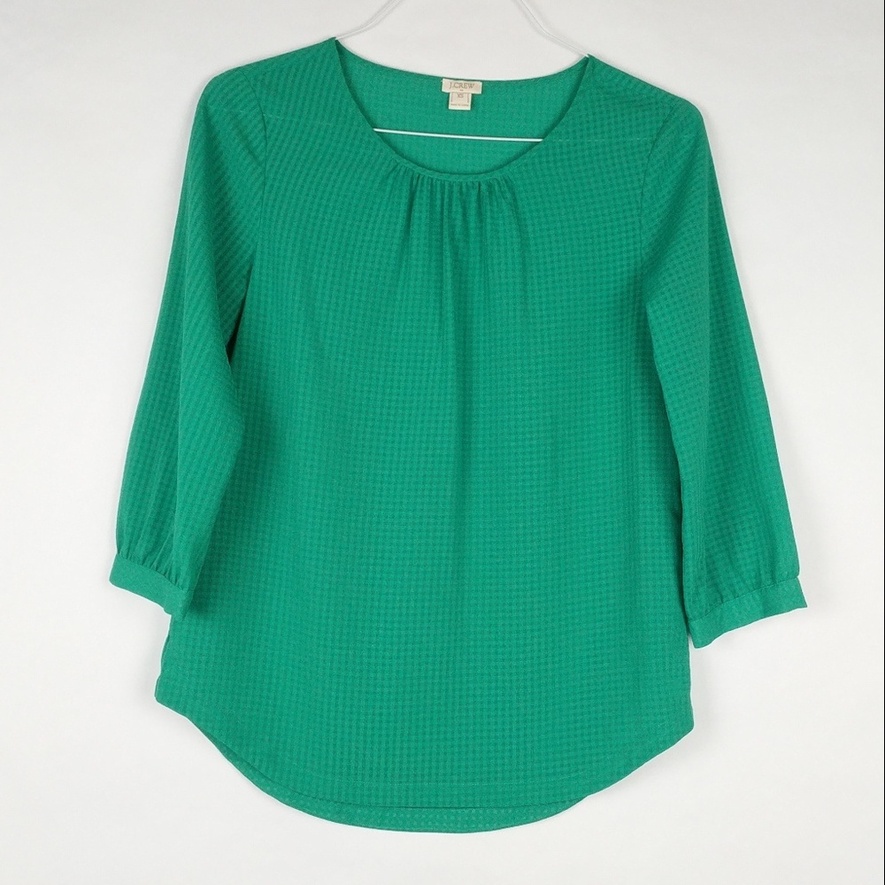 J Crew Grid Gingham 3/4 Sleeve Top Career Blouse